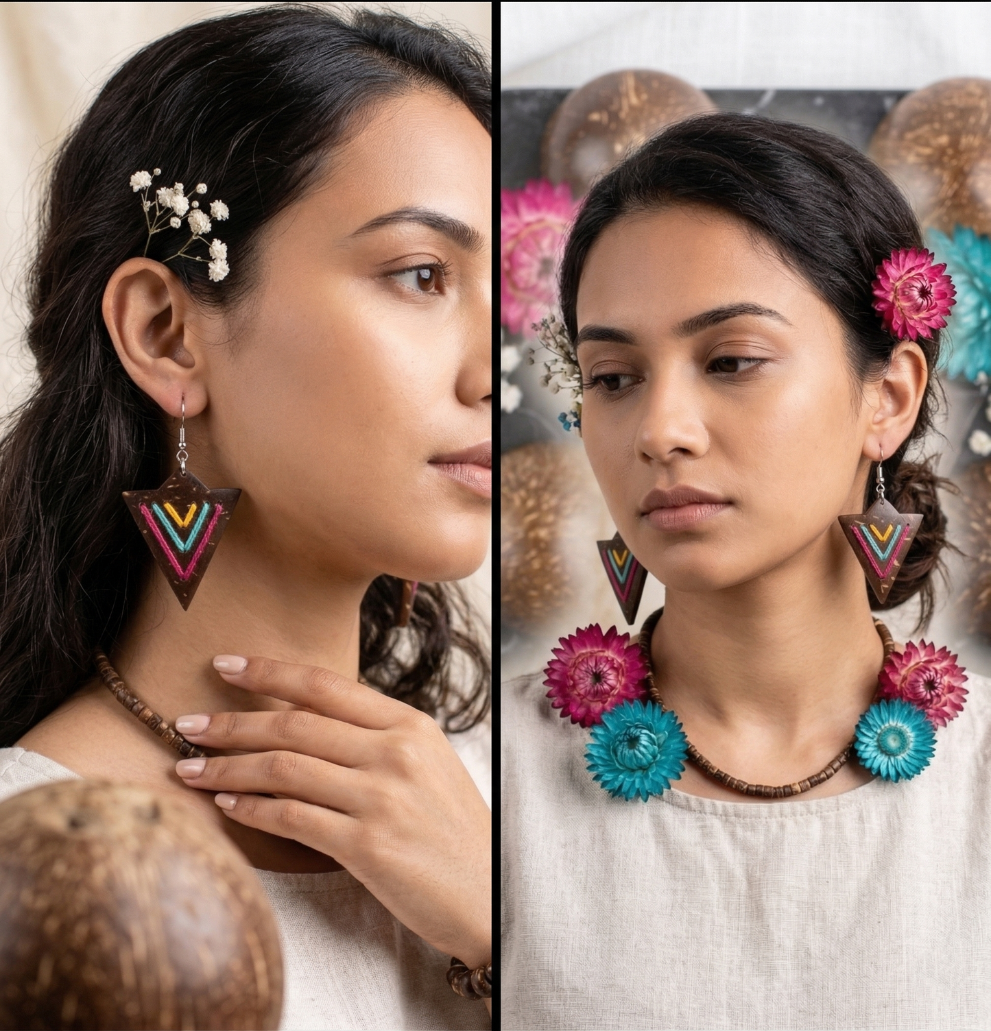 Coconut shell and Cotton Thread Earrings