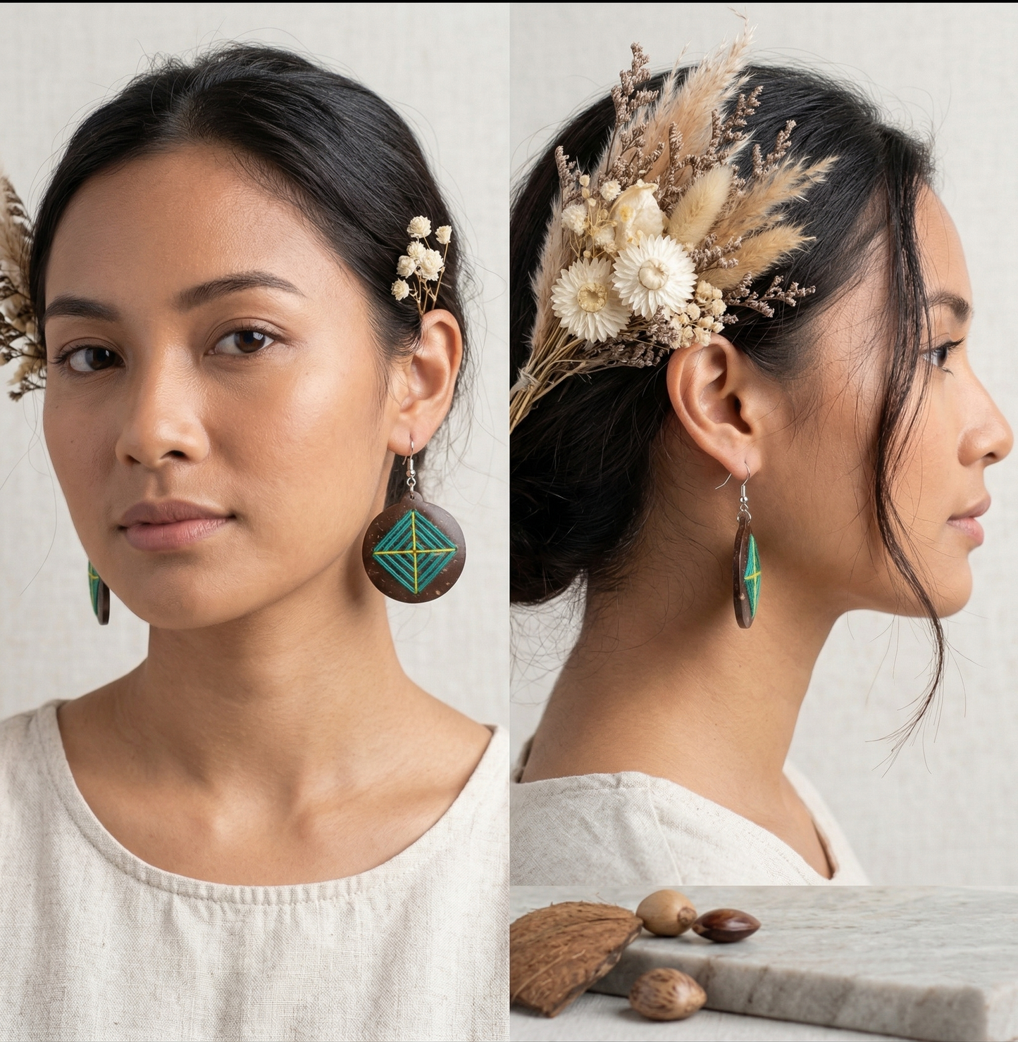 Coconut shell and Cotton Thread Earrings